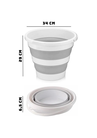 Krem 13 Lt Silikon Su Kovası Pratik Katlanır - Banyo Temizlik Kovası Çok Amaçlı Kulplu Kova
