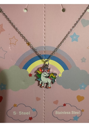 Unicorn Renkli Sevimli Çocuk Kolyesi Çok REnkli