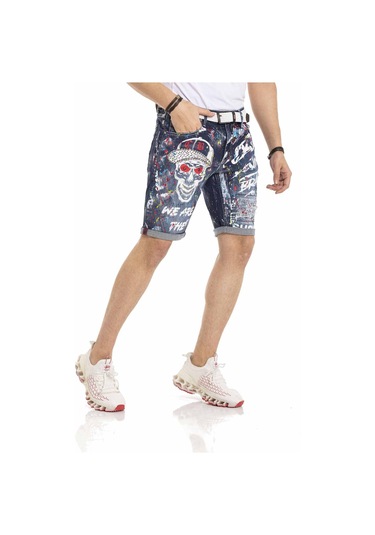 Ck255 Boyalı Erkek Kot Şort Mavi