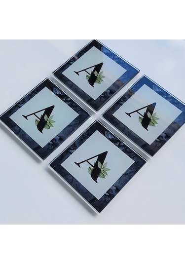 Decorita Cam Bardak Altlığı Harfli Tasarım A Harfi 4'lü Takım 10 CM x 10 CM Çok Renkli