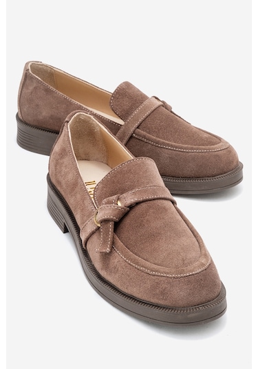 Galea Vizon Süet Tokalı Hakiki Deri Kadın Loafer Ayakkabı Vizon
