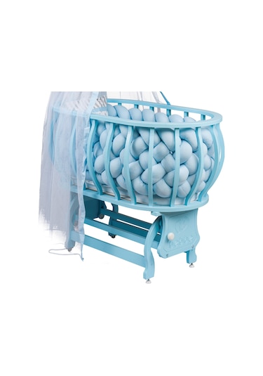 MDF, Luka Örgü Sepet Beşik + Uyku Seti + Cibinlik, Mavi