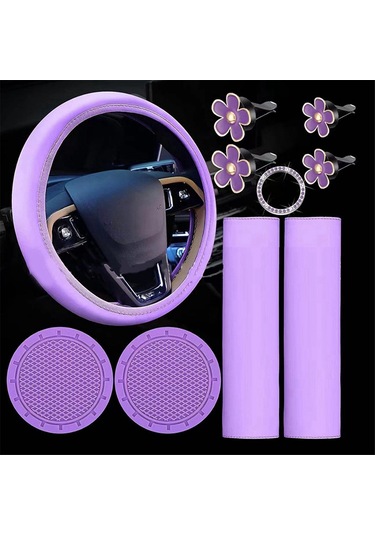 10 Adet Kadınlar İçin Direksiyon Simidi Kılıfı Sevimli Aksesuar Seti Mor Mor