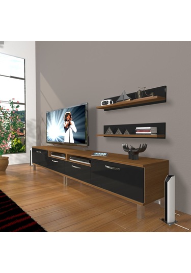Decoraktiv Eko 220r Slm Krom Ayaklı Tv Ünitesi Tv Sehpası Ceviz - Siyah