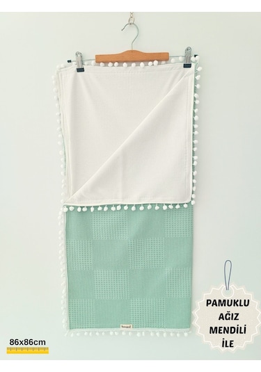 S.kahve Kız Erkek Bebek Battaniyesi Pike %100 Pamuklu Doğal Organik Uyku Çift Taraflı Örtü 86x86cm Btn10248 Yeşil