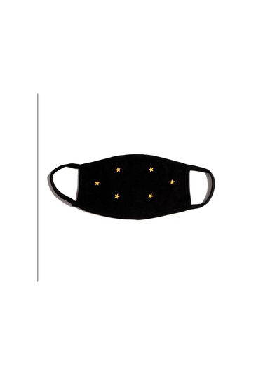 Bant Yıldız Desenli Pamuklu Yıkanabilir Maske Sarı - Siyah