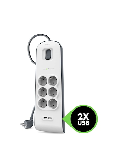 Belkin BSV604VF2M 6 AC Çıkışlı Akım Korumalı Priz 2 Metre Beyaz