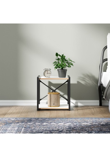 Çok Amaçlı Komodin Metal Ayaklı Raflı Sehpa Beyaz 1383