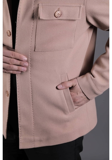 Ohepmoda Dikiş Detaylı Erkek Kaşe Kaban Mont Camel