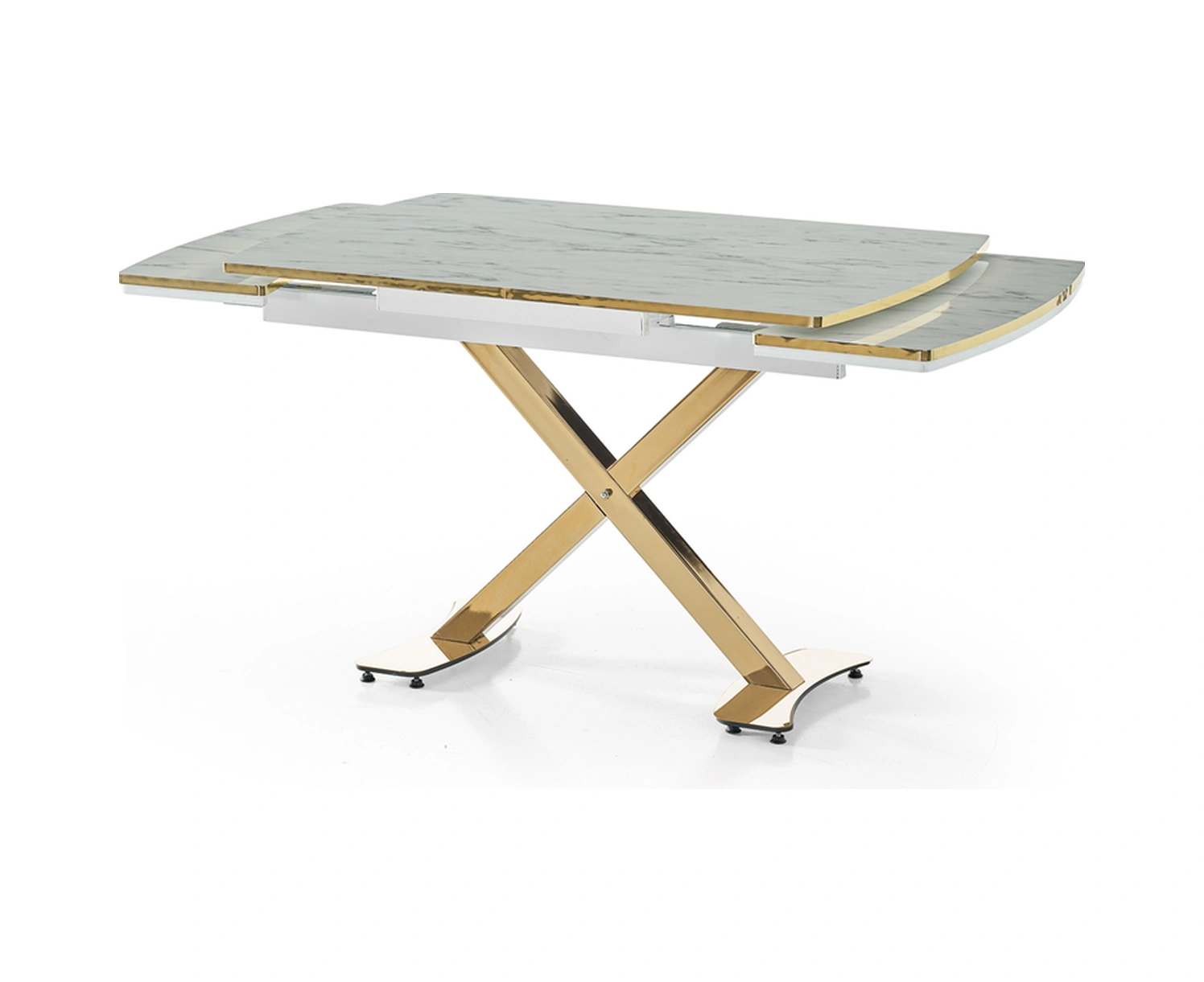 Dengema Diamond Açılır Kapanır Masa Beyaz Mermer, Gold Ayak, 80 120/180 Cm, 4 6 Kişilik Sandalyesiz Beyaz Mermer - Gold Ayak