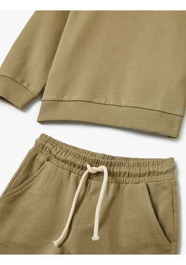 Koton Eşofman Takımı Sweatshirt Ve Şort Set Haki 4skb10390tk