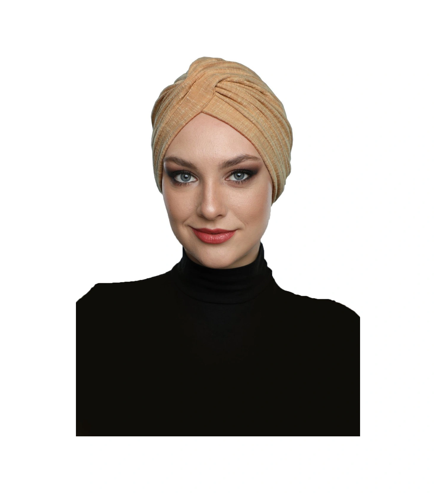 Çapraz Penye Astarlı Bal Rengi Hazır Türban Tesettür Havuz Bonesi Bal Rengi