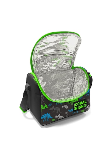 Coral High Erkek Çocuk Siyah Yeşil T-Rex Okul Beslenme Çantası - Yalıtımlı