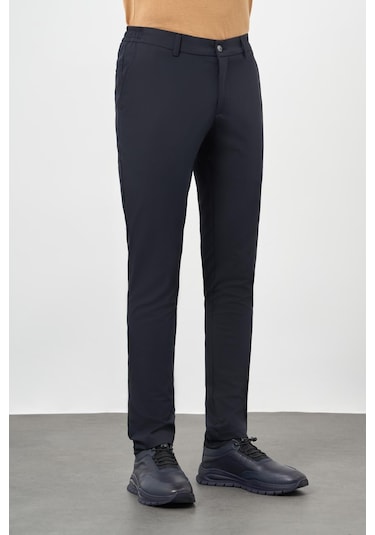 Koyu Lacivert Düz Bez Ayağı Esnek Yan Cep Slim Fit Casual Pantolon 1003245159 Koyu Lacivert
