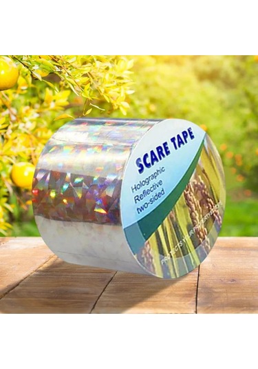 Qingmipy Çift Taraflı Yansıtıcı Kuş Kovucu Bandı - 4.8cm X 50m Çiçek Desenli Pet Folyo - Balkon, Bahçe, Tarla Kuş Engelleme Şeridi