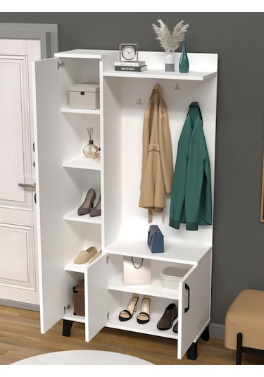 Kuzeylife Linea Portmanto Vestiyer Ayakkabılık Beyaz