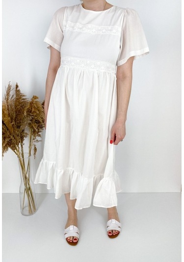 Fisto Detaylı Beyaz Astarlı Elbise Beyaz