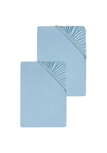 2 Adet Düz Pamuklu Tek Kişilik 80 X 200 X 30 Cm Lastikli Penye Çarşaf Mavi