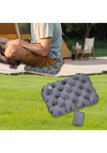 Bosphorusboutique02 Suntek Şişme Koltuk Minderi Katlanmış Ofis Sandalye Uçak Gri Hafif Ve Pratik Gri