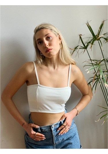 Retrobird Crop Üst Kadın Ekru