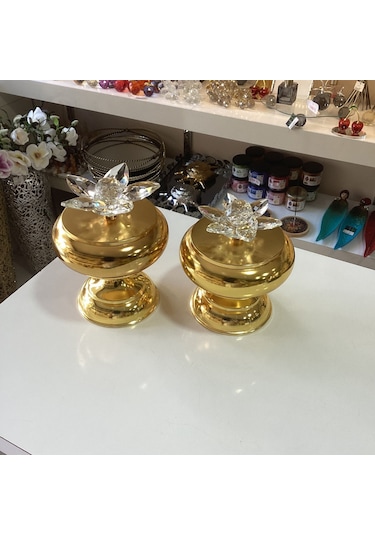 Dekoratif 2'li Nilüferli Kutu Gold Renk