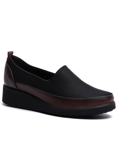 Kuum K152509 Bordo Siyah Dolgu Taban Kadın Ayakkabı Bordo