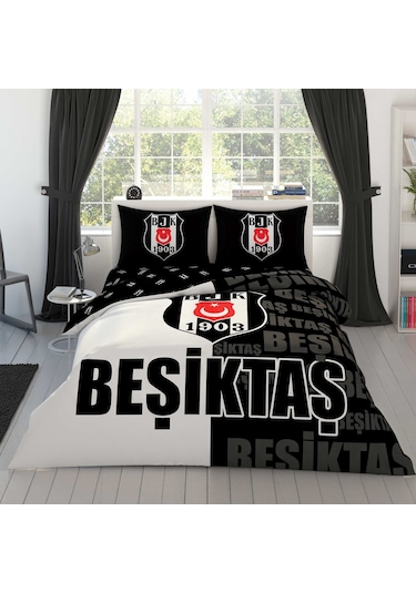 Taç Beşiktaş Parçalı Logo Pamuk Nevresim Takımı-Çok Renkli