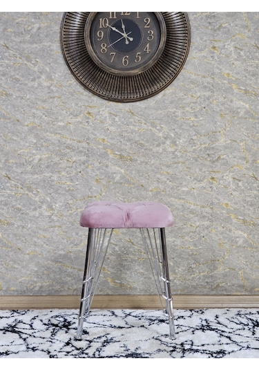 Zafir Kare Krom Kaplama Telli Ayaklı Tabure - Oturak - Bar Taburesi - Ayaklı Tabure Pembe