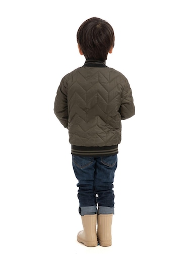 Erkek Çocuk Kolej Yaka Astarlı Su Ve Rüzgar Geçirmez Fermuarlı Mont Ceket Haki