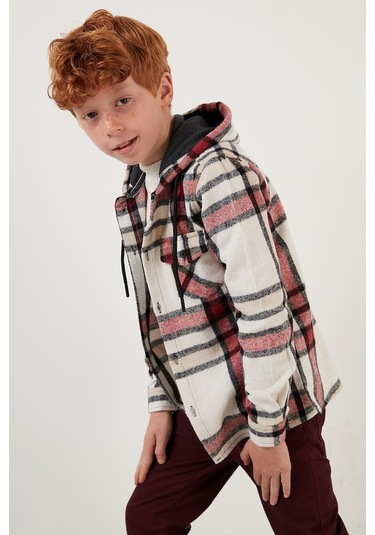 Lela Kapüşonlu Cepli Ekoseli Oduncu Erkek Çocuk Gömlek Cf22W814672 Kırmızı