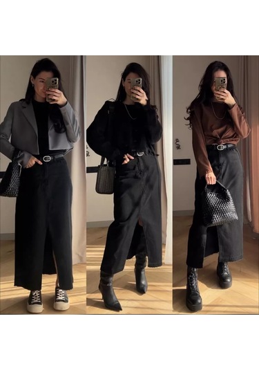 Itsbasic Brandmania Yırtmaçlı Kot Etek 161327143 Siyah