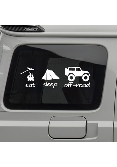 Eat Sleep Offroad Sticker - 4x4 Sticker - 30cmx10cm - Beyaz