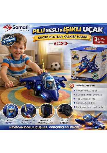 Pilli Sesli Ve Işıklı Uçak 286-28hareketli Led Işıklı Oyuncak Uçak
