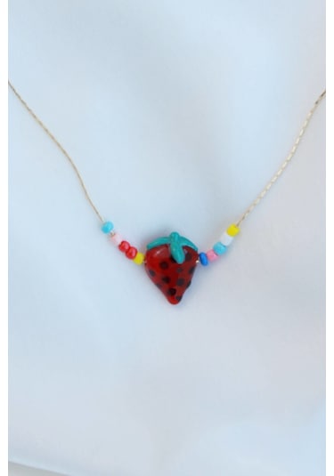 Murano Çilek Cam Kolye Kırmızı