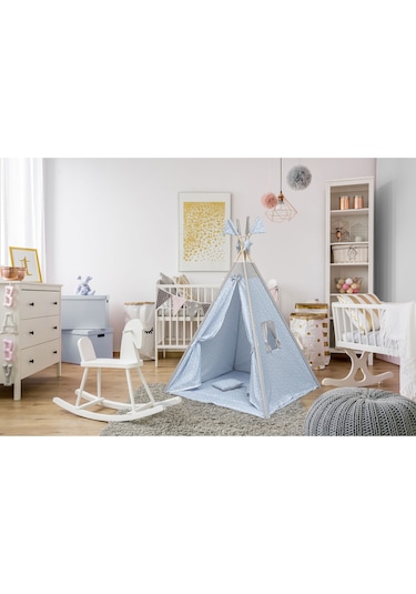 Exorbaby Xl Büyük Boy Ahşap Ve Pamuklu Oyun Çadırı , Oyun Evi Mavi