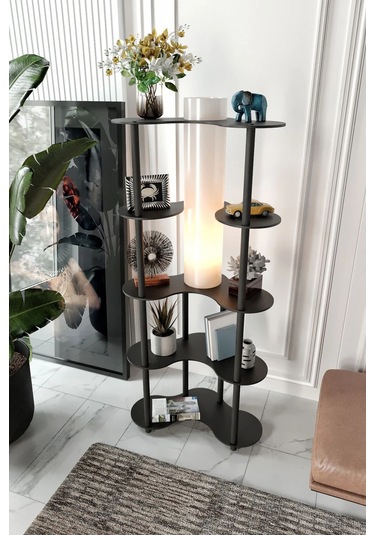 Ravilo Mariposa Dekoratif Raflı Lambader Siyah Siyah