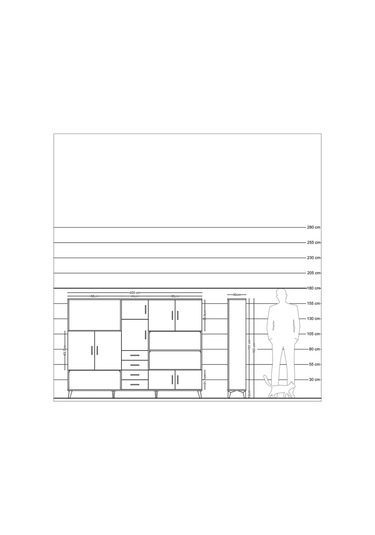 Arges Dolap 9 Raflı 4 Çekmeceli 8 Kapaklı 220x30x163 Çam-antrasit Çam-antrasit