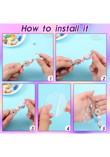 Gatherco Anahtarlık Yapım Seti - Kendin Yap Anahtarlıklar, 10 Boncuklu Anahtarlık Çubuğu, 10 Püskül, 10 Akrilik Boş Parça, Charm Anahtarlık Yapım Seti