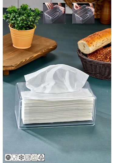 Vivart Üstü Desenli Clear Peçete Organizeri Z Peçetelik Şeffaf Beyaz