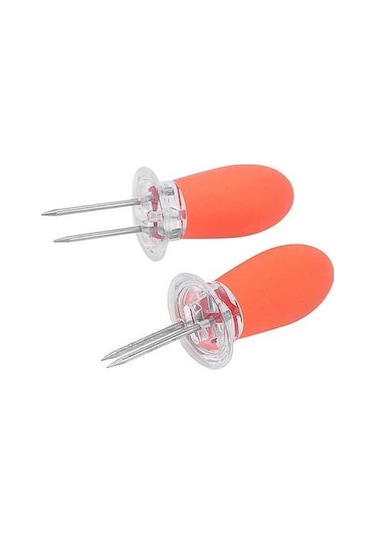 Pazly Turuncu Barbekü Mısır Tutucu Seti Paslanmaz Çelik Tpr Saplı 2'li Izgara Çatalı Pimi Turuncu