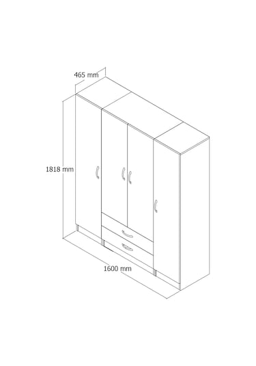 tanmob 4 Kapılı Iki Çekmeceli Geniş Gardrop Çam - Grd0602