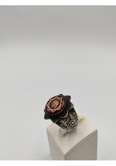 Kartal Kırmızı Taşlı Yuvarlak Kesim Erkek Yüzüğü 24 Mm 925 Ayar G