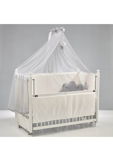 Meltem Kids Mondo Sallanır Ahşap Anne Yanı Beşik 60x120 cm (beyaz-motto gri) Gri