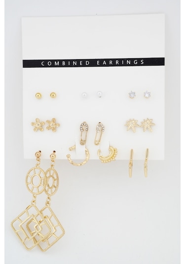 Kadın Kararmaz 18'Li Kombin Set Küpe Altın-M N11.683 Altın