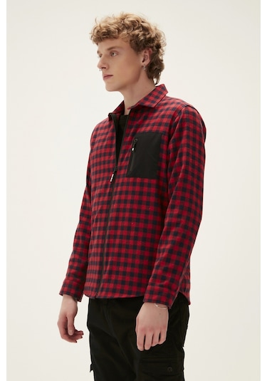 Bad Bear Liam Shirt Crimson Red Kırmızı Kareli Fermuarlı Erkek Gömlek-kırmızı Kırmızı