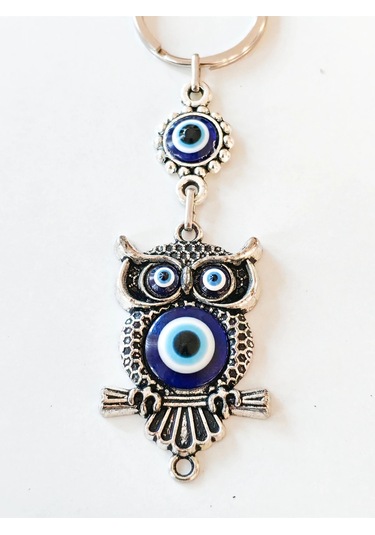 Moncuk Design Baykuş Şekilli Üzeri Cam Göz Süslemeli İnce İşlemeli Metal Anahtarlık