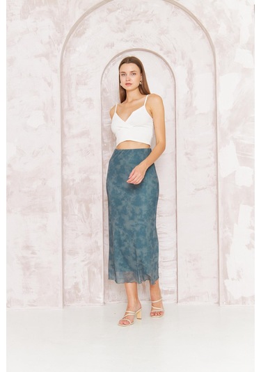 Kadın Haki Astarlı Tül Etek Dm2037 Haki