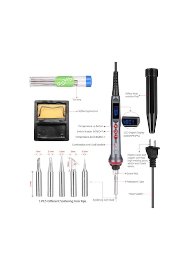 Jms Handskıt 90w Led Dijital Havya Seti Ayarlanabilir Sıcaklık Elektrikli Havya 4 Tel