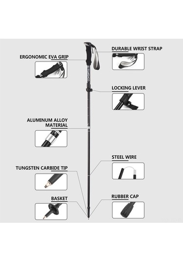 Novahub Siyah Alüminyum Seyahat Bastonu, 110-130 Cm, 265g, Taşınabilir Çanta İçerir, Siyah Siyah