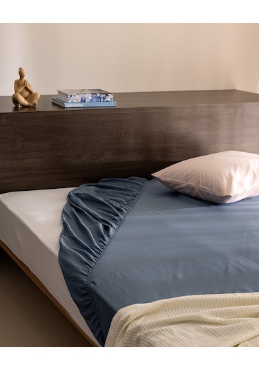 Ciel Tek Kişilik %100 Pamuk Lastikli Saten Çarşaf - Koyu Mavi 8684427179604 Mavi